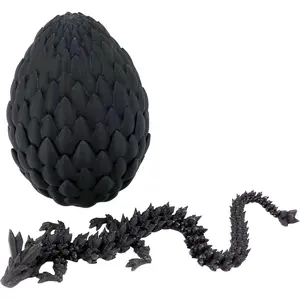 3D Printed Black Dragon and Egg - 12 Inches Detailed Fantasy Dragon for Home & Office