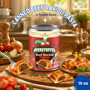 Beef Ravioli Pasta in Tomato Sauce, Ready to Heat Canned Meal, Easy Pantry Food Option