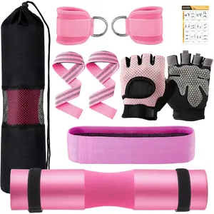 Barbell Pad Set,10 Pcs Barbell Pads for  Thrust Squat & Lunges Support,with 2 Workout  Straps, 2 Gym Straps Weight Lifting, 2 Gym Gloves, Resistance Band, Olympic Bar Pad,Carry Bag