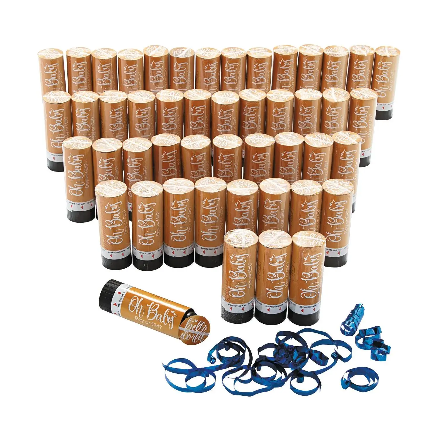 48-Pc Bulk Cardboard Oh Baby Blue Gender Reveal Confetti Poppers, Spring-Activated Party Decor for Baby Shower, No Gunpowder or Firework