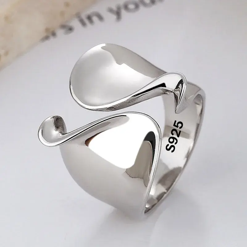 FASHION - 925 Sterling Silver Rings for Women Couple Minimalist Handmade Simple Big Open Ring Party Prevent Allergy Jewelry Holiday Gifts