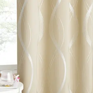 NICETOWN Blackout Curtains Panels for Bedroom - Microfiber Noise Reducing Thermal Insulated Wave Line Foil Print Design Drapes for Patio Sliding Glass Door (Biscotti Beige， 2 Panels， 52 x 72 Inch)