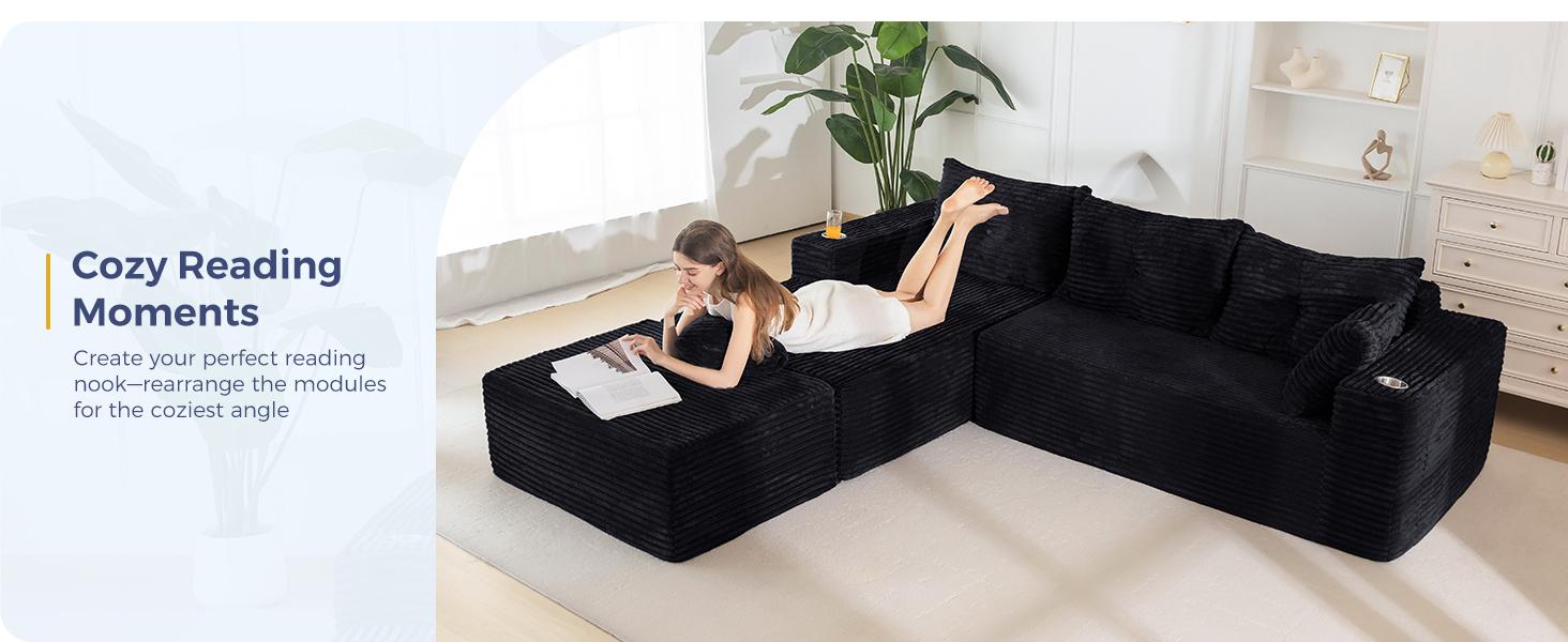 【2 Packages Shipping】MAXYOYO 104" U-Shaped Modular Sectional Couch, Modern Boneless Couch for Living Room, Sofa in A Box, Oversized Sofa Sleeper with Deep Seat, No Assembly Required