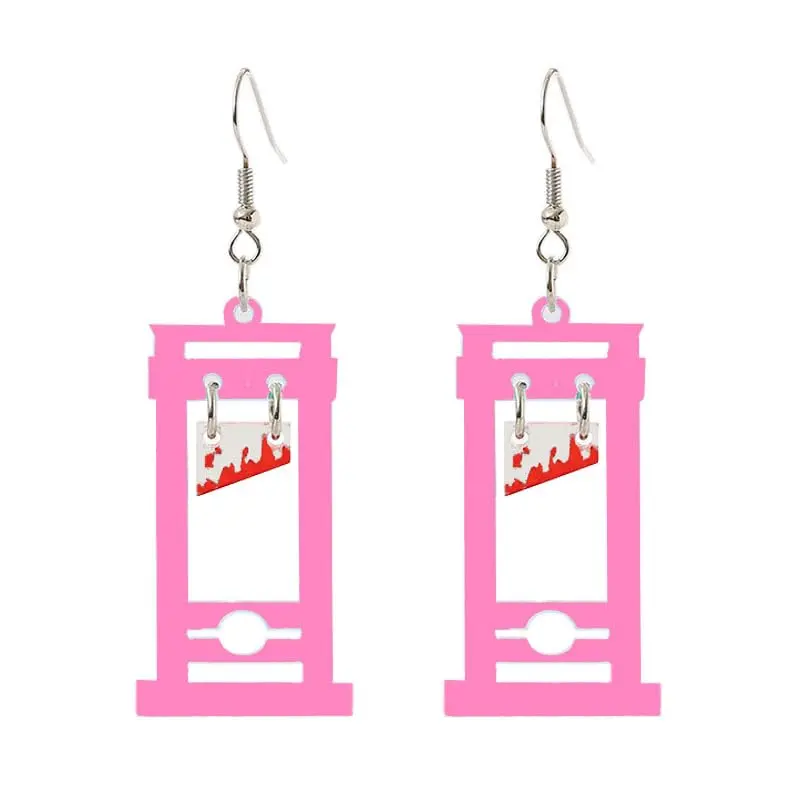 Handmade Guillotine  Dangle Earrings for Women Girls Punk   Halloween Earrings   Guillotine Earrings Halloween Party  (Rose Red)