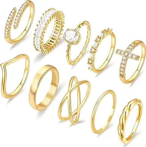 10 Pcs 14K Gold Plated Rings - Gold Knuckle Rings -Non Tarnish-Simple Thumb Stacking Rings