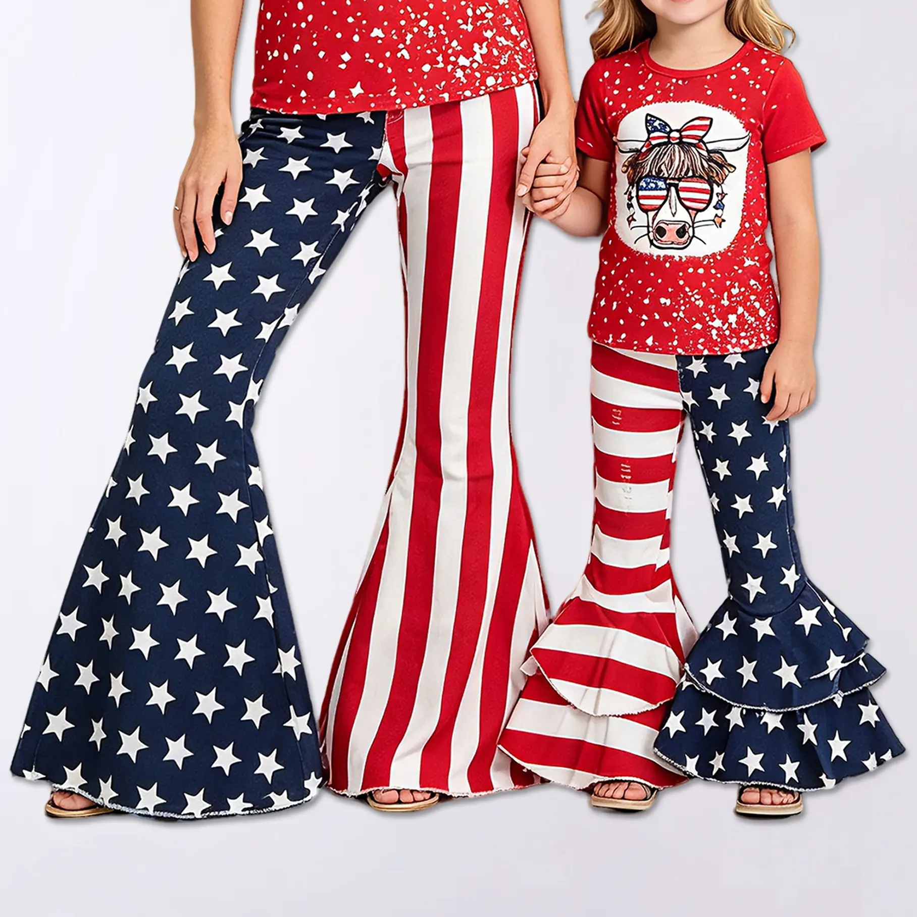 Women's 4th of July Jeans, Stretchy Flared Denim Bell Bottoms for a Casual Holiday Party