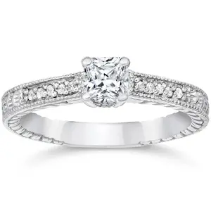 1/2ct Princess Cut Antique Vintage Diamond Engagement Ring 14K White Gold