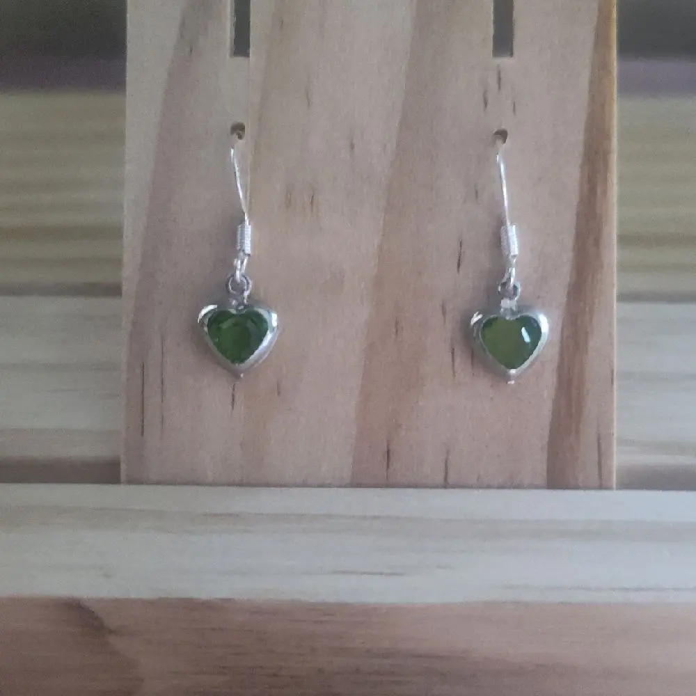 Dainty Heart Shaped Earrings, Sterling Silver-Plated Hooks with Green Rhinestone, Hypoallergenic Jewelry for Sensitive Ears - Clearance, Earrings Jewelry, Affordable Fashion, Xs, Sterling Plated, Unisex, Casual Wear, Choking Hazard Is A Small Ball, Daily,