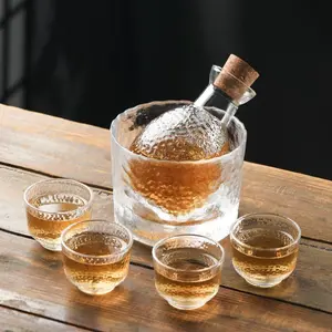 Japanese Style Sake Glass Set with Warmer, Creative Home Use Fruit Wine Cups, Includes Wooden Stopper, Perfect for Wine Lovers