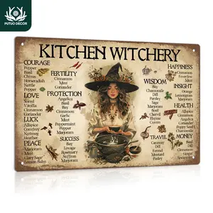 Vintage Kitchen Witchery Metal Tin Sign, 1 Count Kitchen Witchery Tin Sign, Wall Art Decor for Home Farmhouse, Wall Hanging, House Decor, Novelty Decor, Rustic Farmhouse Design Decorative Plaque, Indoor Home Decoration, Halloween