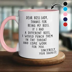 Sweet Mood Shop - Dear Boss Lady 11oz/15oz Ceramic Mug, Funny Work Coffee Cup for Women Leaders, Appreciation Gift for Boss, Manager, or Mentor