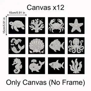 【New Arrival】12Pcs Mini Crystal Ocean Animal Diamond Art Kits - 5.91in No-Frame Rhinestone Canvas, DIY Needlework for Home & Office Decor, Ideal Gift