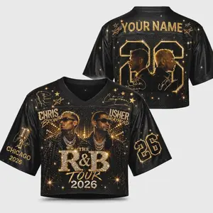 Custom Usher & Chr Brown RnB Tour Crop Jersey Personalized Crop Top, Concert Ready Outfit, Festival Clothing Summer Streetwear Aesthetic Outfit Retro Style Jersey