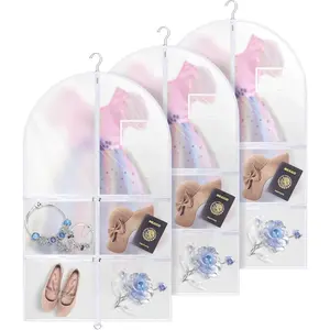 40 Inch Dance Garment Bags (3 Pack) – Clear PVC Costume Bags with 4 Zipper Pockets, and Hanging Design for Kids and Dancers, Perfect for Travel, Dance Competitions, and Closet Storage