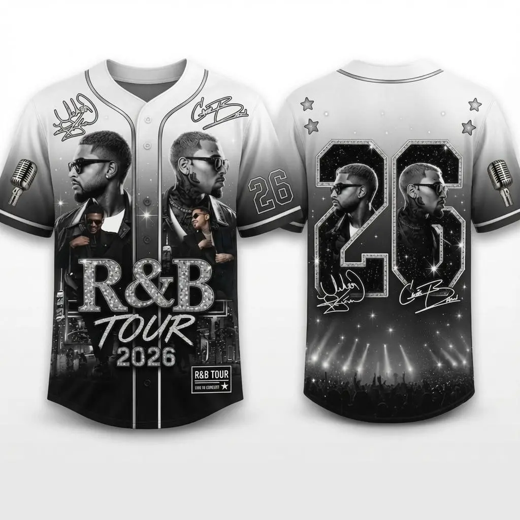 Baseball Jersey Shirt, Ch.Brown Usher Raymond The R&B Tour 2026 Unisex Tee.