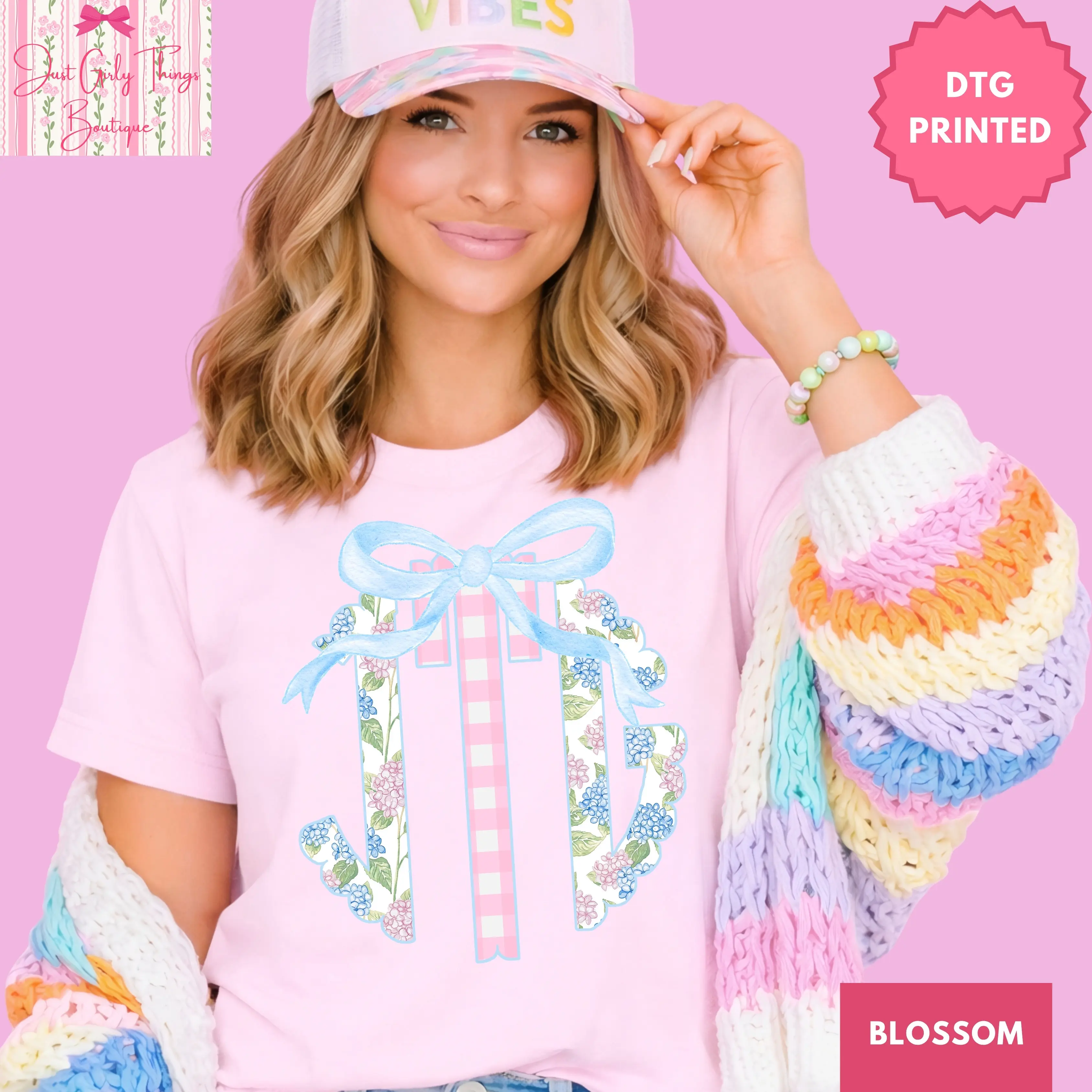 Custom Grandmillennial Monogram Shirt ~ (Leave First Name Initial, Last Name Initial, Middle Name Initial in Notes at Checkout), Checkered Shirt, Custom Name Shirt, Personalized Name Shirt, Custom Monogram Shirt, Floral Monogrammed Shirt