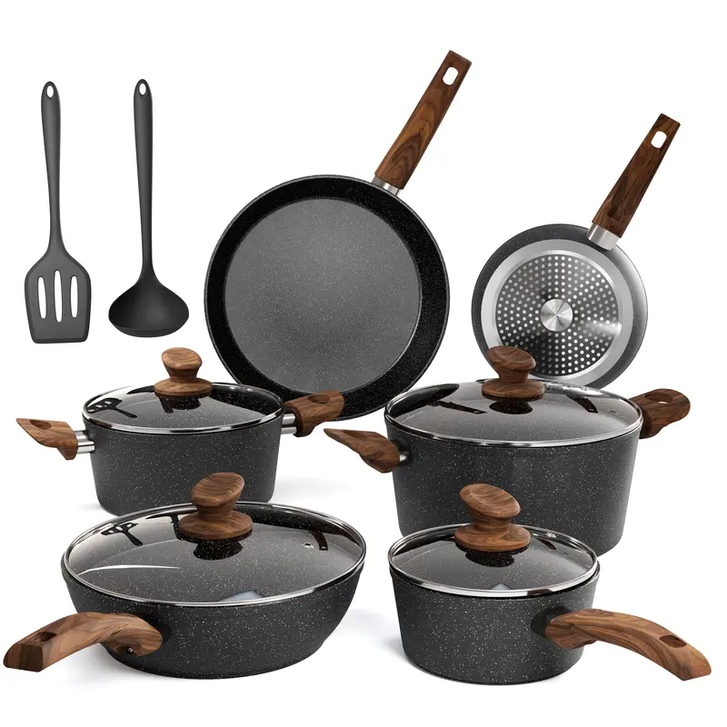 Kitchen Academy 12 Piece Nonstick Pots and Pans Set, Non Stick Induction Cookware Set, Kitchen Cooking Set, Frying Pans Saucepans