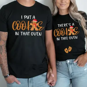 Funny Matching Christmas Pregnant Shirt, Holiday Pregnancy Announcement Tee, Christmas Cookie T-shirt, Pregnancy Reveal