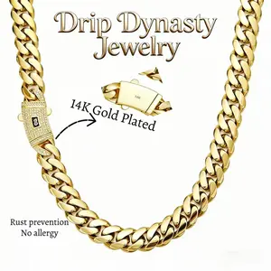 Trending Cuban Chain Necklace 14K Gold-Plated Anti-Rust Waterproof Hypoallergenic 6–14mm Timeless Shine for Every Look Valentine's Day Gift pin party u shape star stainless steel bullet miami link bracelet ankh book pendant amberlyn chain necklace Marina