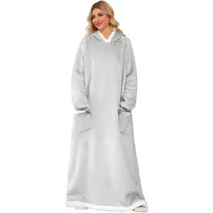 5FT  Wearable Blanket Hoodie Flannel Sherpa Fleece Warm Cozy Christmas Wrap Throw Gifts for Adult