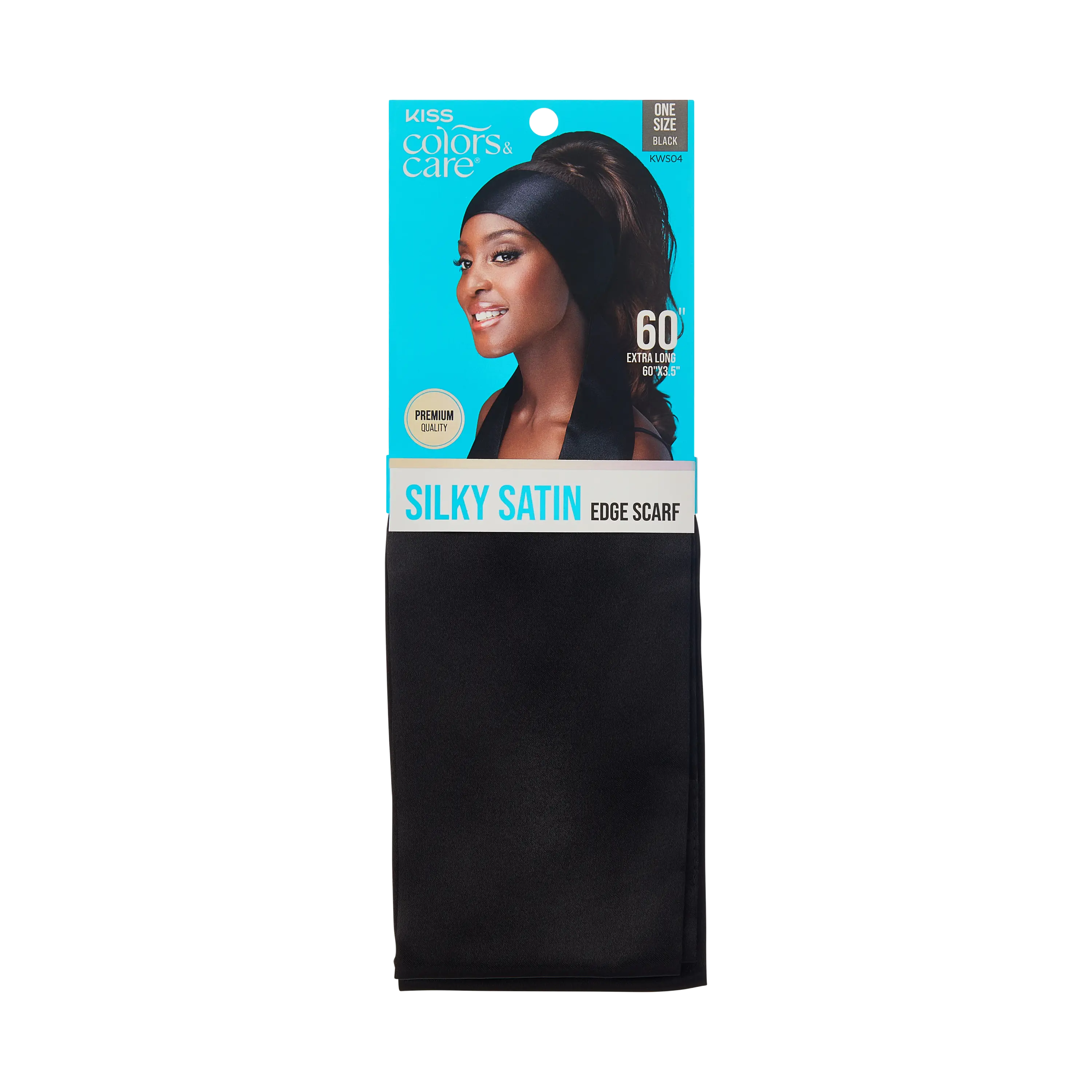 Kiss Colors & Care Silky Satin Edge Scarf - Black | Head Scarf, Hair Scarf, 60"L x 4"W, Hair Accessories
