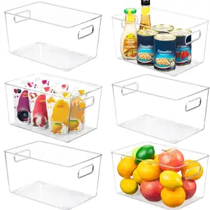 Clear Pantry Storage Organizer Bins, 6 Pack Plastic Storage Containers with Handle for Kitchen,Refrigerator, Freezer,Cabinet,Closet,Bathroom Under Sink Organization