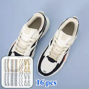 16 Pack 1.6in Shoe Decoration Set, Gold, Silver, Lace Decoration and Sports Shoe Embellishment, DIY Shoe Lace Decoration, Suitable for Girls and Women's Casual Shoes