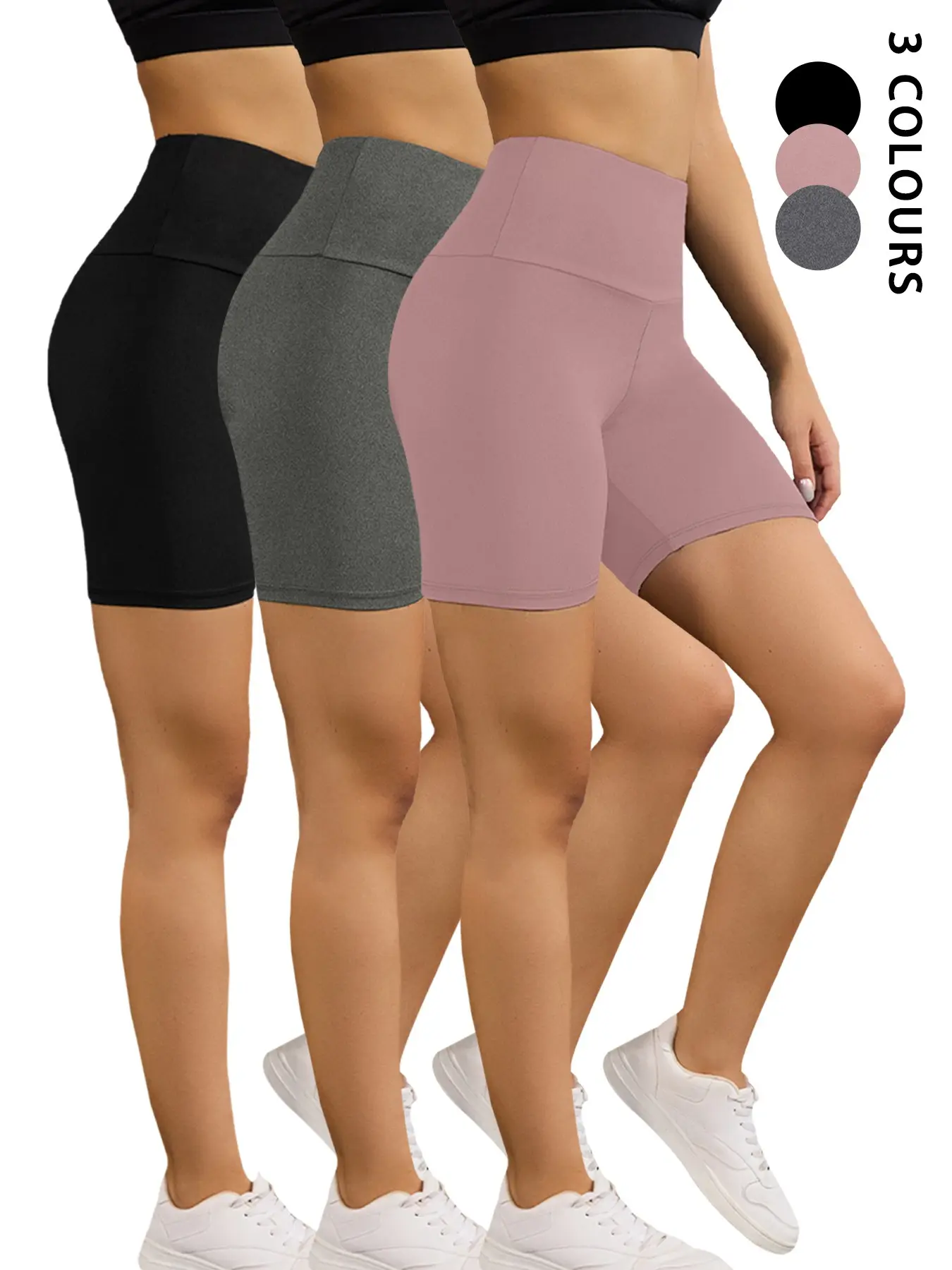 3 Pack 6"High Women's High Waist Biker Shorts, Athletic Shorts, Skinny Workout Shorts, Fitness Shorts, Athletic Gym Shorts, Super Soft No-See-Through Design, Ideal for Workouts & Yoga, Sporty Style, Perfect for Summer Wear