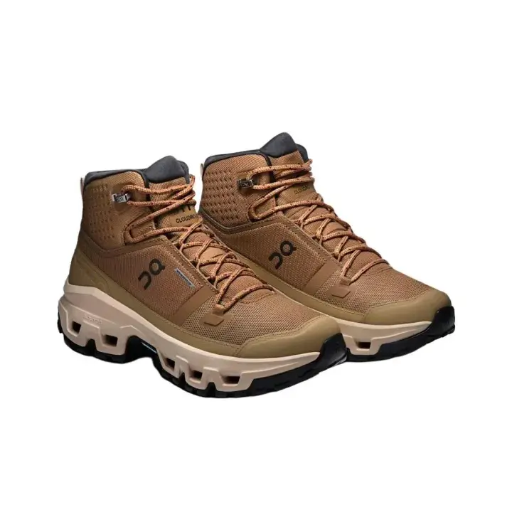 Khaki High Top Hiking Boots, Waterproof Breathable Non Slip Shockproof Outdoor Trekking Shoes for Men Women Mountain Trail