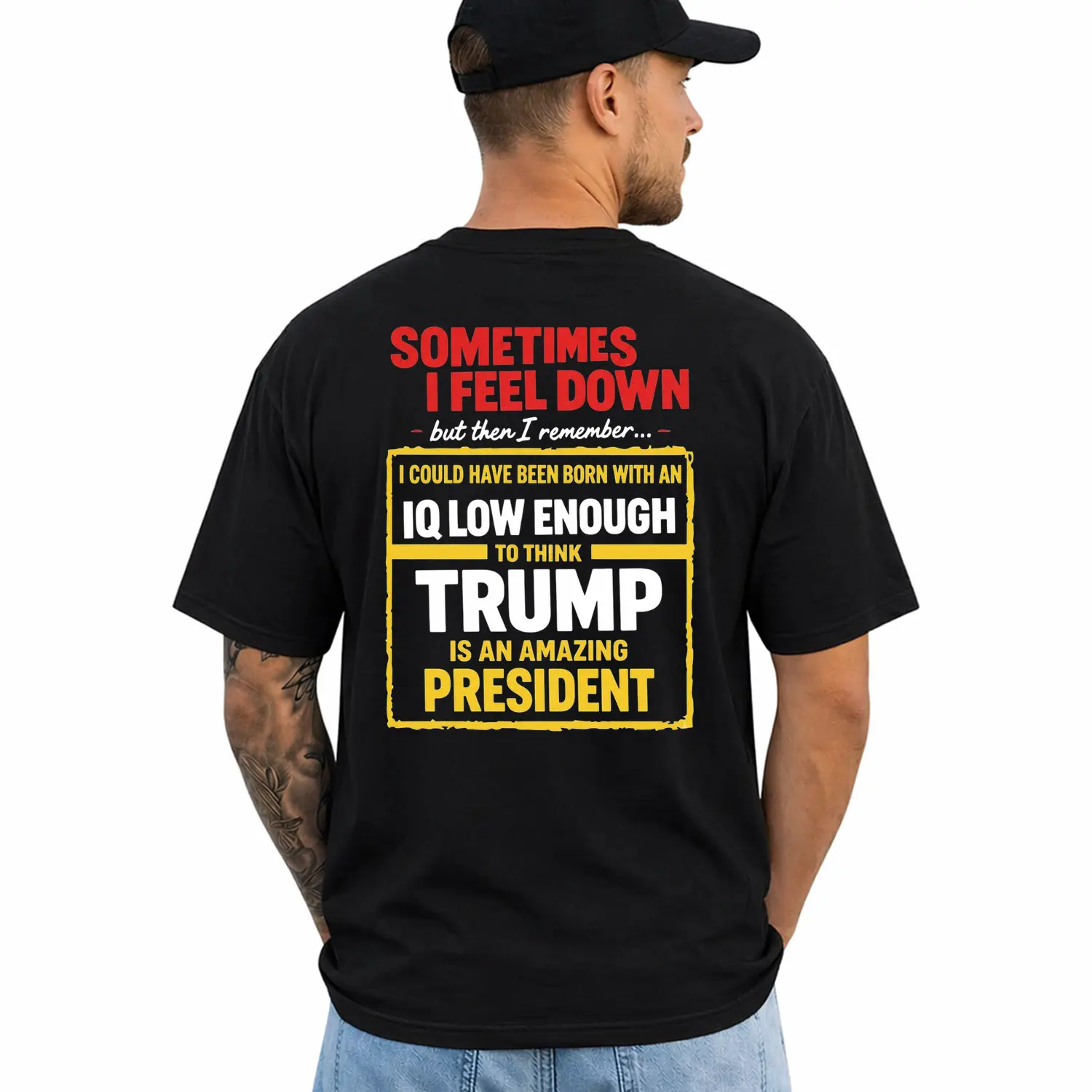Sometimes I Feel Down Trump Shirt, Funny Anti Trump T-Shirt, Political Humor Sarcastic Tee, IQ Joke Shirt, Liberal Democrat Gift Shirt, Short Sleeve Printed Graphic Shirt, Daily Casual Cotton