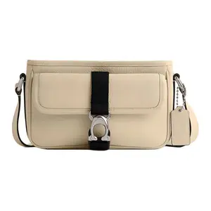 COACH Beck 21 Envelope Bag for Men – Textured Leather Zip-Closure Crossbody in Ivory