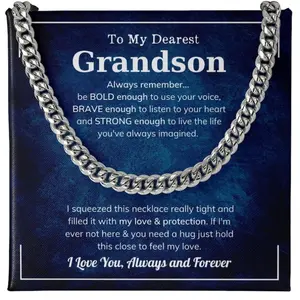 Grandson Necklace From Meme Cuban Chain, Grandson Gifts From Grandma Grandpa, Grandparents, Nana, Christmas Graduation Gifts For Grandson, Teenage Boys, Cuban Link Chain Message Card