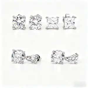 Trendy 3-in-1 Cubic Zirconia Stud Earrings Set, Hypoallergenic Silver Round Square CZ Earrings, Versatile Jewelry for Office Date Night Bridesmaid Gift