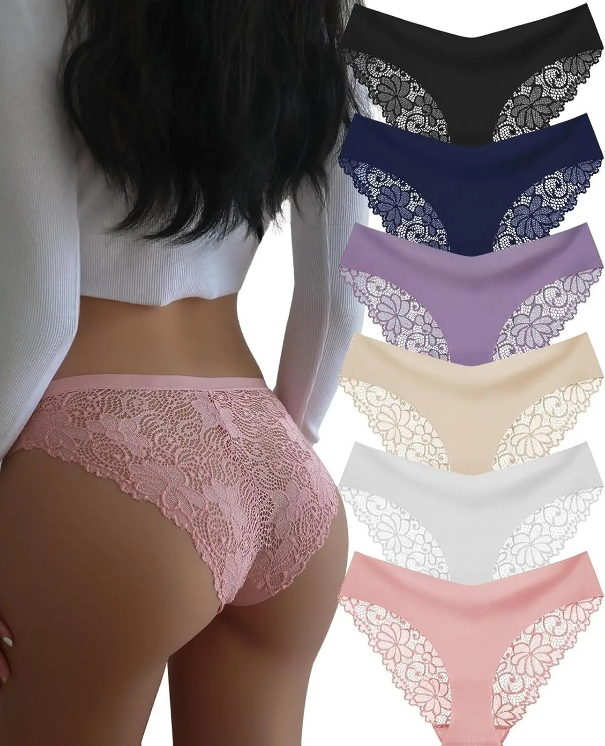 Women's Lace Cheeky Panty - Seamless, No-Show Style with Soft, Comfortable Fit for Everyday Wear, Lady, Elegance, Casual, Lingerie, Soft Breathable Knicker, Chic, Panties, Smooth, Cheeky Brief Shape For Confident Wear, Sexy, Polyamide