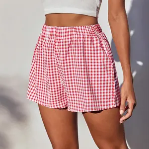 Womens Gingham Lounge Shorts High Waisted Summer Pajama Beach Casual Loose Fit Summer Shorts with Pockets