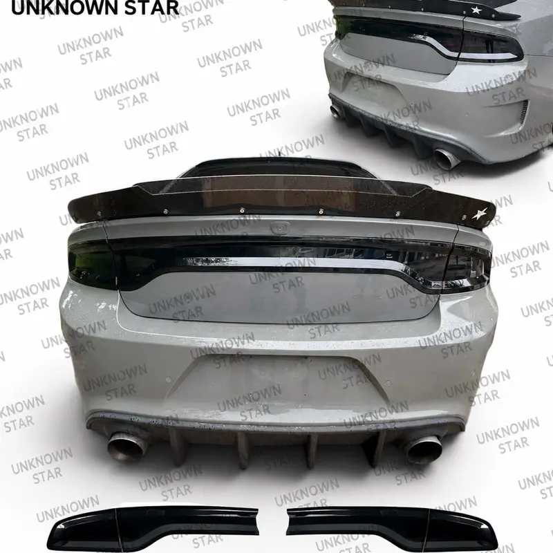 Smoked Rear Tail Light Covers for 2015+ Charger | Gloss Black ABS Tail Lamp Overlay Trim