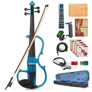 Electric Violin for Beginners - Solid Maple & Spruce, Ebony Fittings, Carbon Fiber Tailpiece, Full Size 4/4 (Blue)
