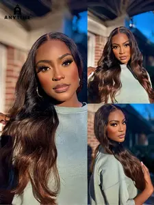 Anytime Hair 13x4 Lace Front Wig, Glueless Frontal Wig, Medium Length Wavy Curly Gradient Loose Bad Hair, Trending Hairstyle for Women