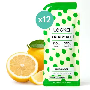Lecka Natural Energy Gel Lime Ginger, 12 Running Gels with 27g Carbs, 110 Calories & Natural Electrolytes | Real Food & Basil Seed Blend | Ideal for Running, Cycling & Endurance Workouts