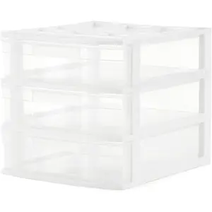 Gracious Living 3-Drawer Desktop and Countertop Organizer Drawer Set, White/Clear
