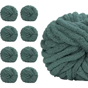 8 Pack Chunky Chenille Yarn for Crocheting, Bulky Thick Fluffy Yarn for Hand Knitting Blanket, Soft Plush Knitting Yarn for Cushions, Pet Bed,Home Decor, Sage Green(32 yds,8.8 oz Each Skein)