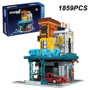 1859PCS Gas Station Building Blocks Set Modular City Street View Car Service Station Kit Mechanical Architecture Toy For Teens
