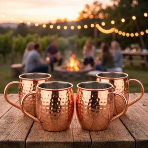 19.5oz Durable Copper Moscow Mule Mugs Set of 4, Rose Gold Stainless Steel Drinking Cups with Hollow Handles, Shatter-Resistant Tumblers for Backyard BBQ Patio Outdoor Gathering