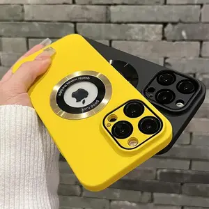 phone accessories Logo Hole Magsafe Magnetic Case For iPhone 16 15 14 13 12 11 Pro Max Solid Color Cover For iPhone 15 Pro Case With Camera Film