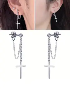 Stainless Steel Cross Pendant Earrings, Hypoallergenic Design, Durable, Minimalist, Stylish & Fashionable Jewelry Accessory, Versatile Accessory, Perfect Gift for Women, Fashion Chic, Trendy Jewelry