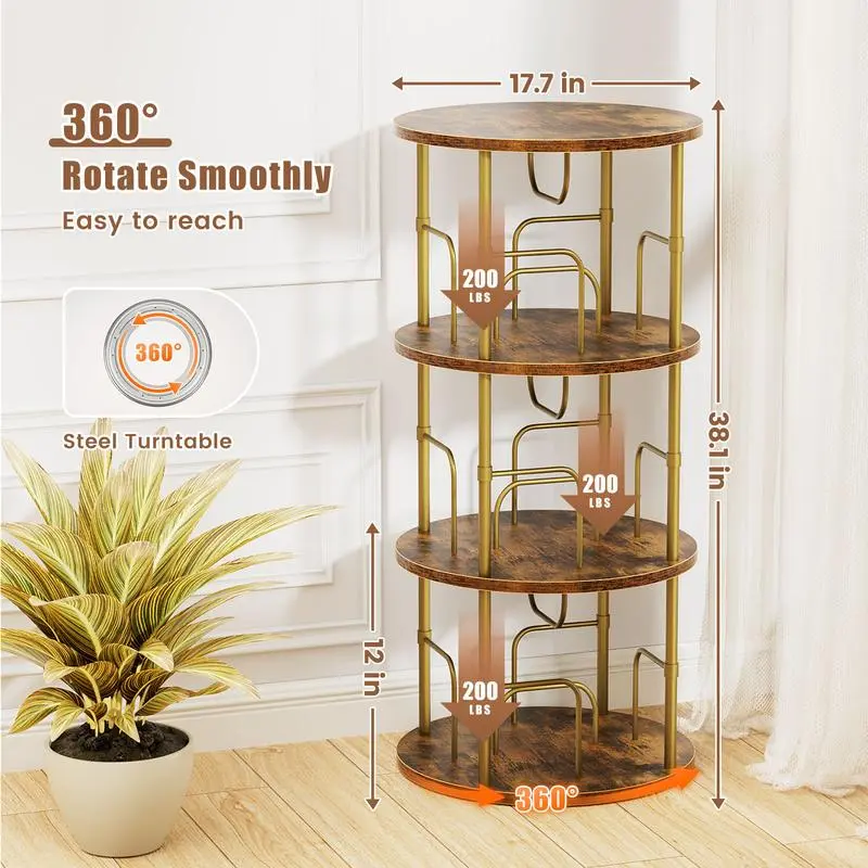 Flycity Rotating 3 Tier to 5 Tier Spinning Bookshelf Tower - 360° Display Unique round Bookcase for Home Study Office Interior Floating Shelves Does not apply