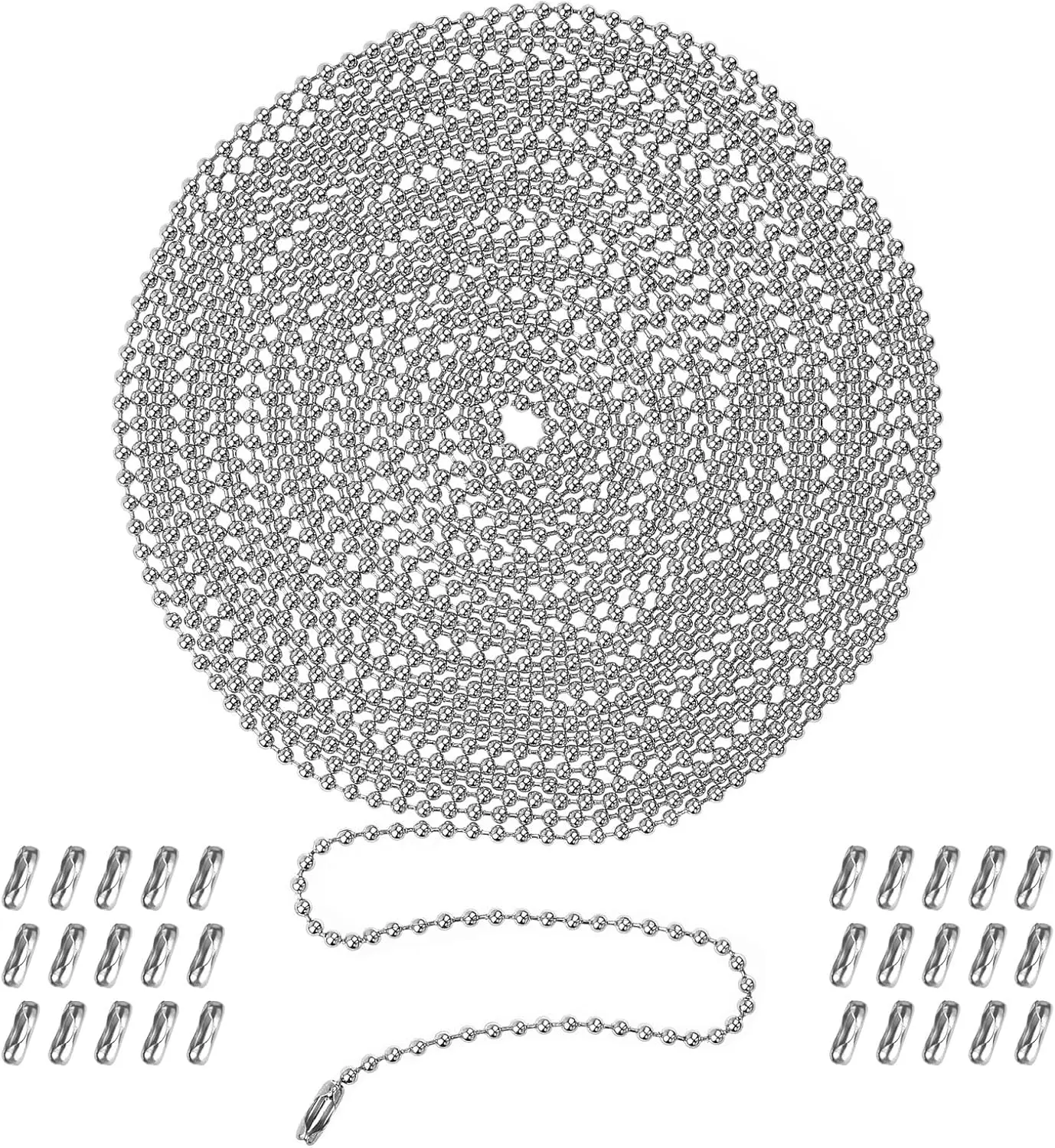Ceiling Fan Pull Chain, 236" Stainless Steel Ball Chain with 30 Connectors, Extra Long Rust Proof 3mm Fan Pull Chain Extension, Adjustable Length Bead Chain for Fan/Light Fixtures, Curtains, Tags