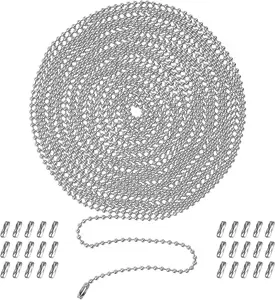 Ceiling Fan Pull Chain, 236" Stainless Steel Ball Chain with 30 Connectors, Extra Long Rust Proof 3mm Fan Pull Chain Extension, Adjustable Length Bead Chain for Fan/Light Fixtures, Curtains, Tags