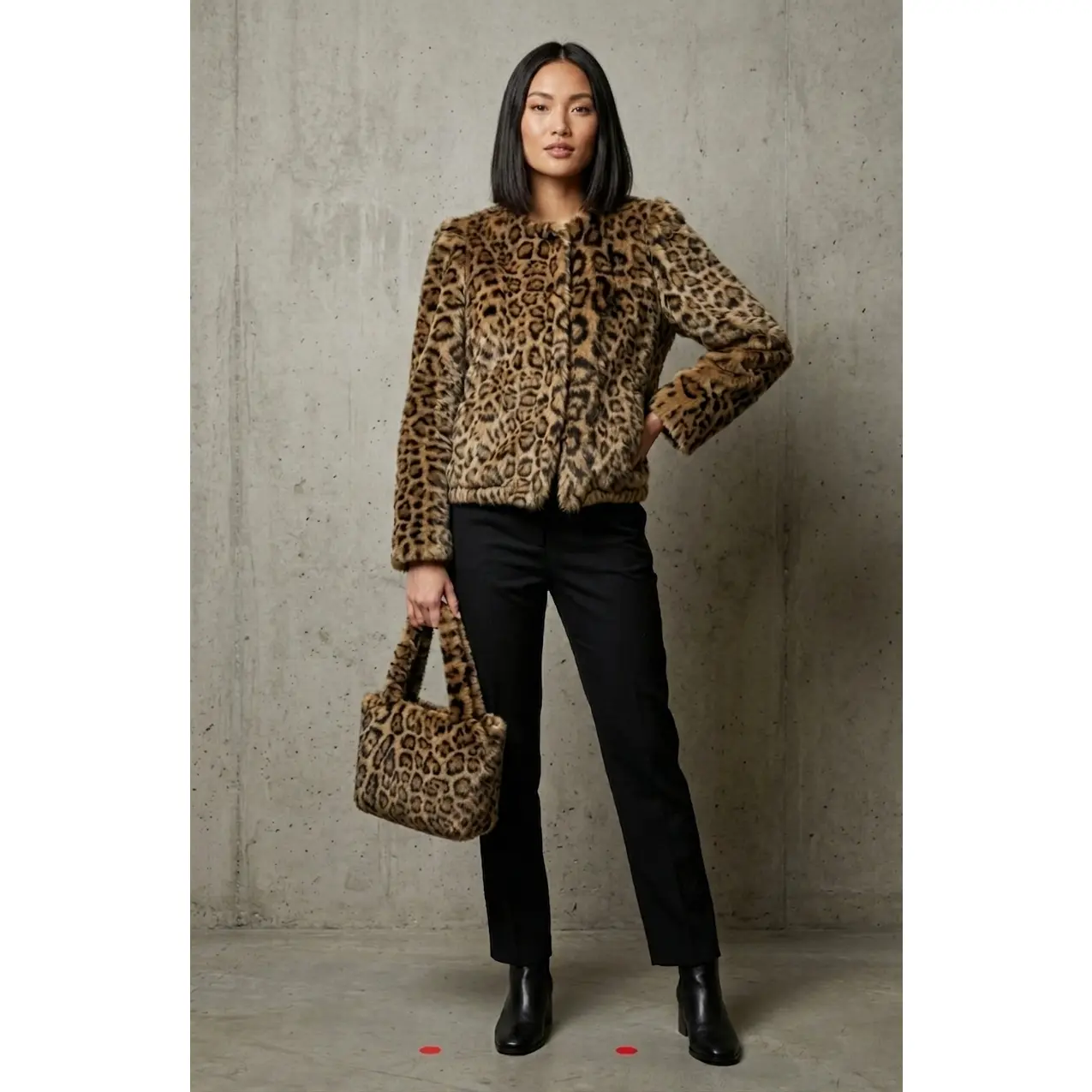 Strasburg Collarless Leopard Print Coat