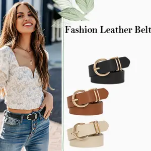 3 Pack Women Leather Belt for Jeans Pants Golden Buckle Casual Waist Dresses Belt for Ladies